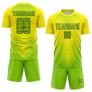 Custom Light Yellow Neon Green-Black Brasil Gradient Ripples Sublimation Soccer Uniform Jersey
