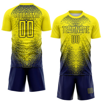 Custom Light Yellow Navy Brasil Gradient Ripples Sublimation Soccer Uniform Jersey