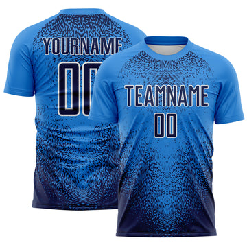 Custom Powder Blue Navy-White Brasil Gradient Ripples Sublimation Soccer Uniform Jersey