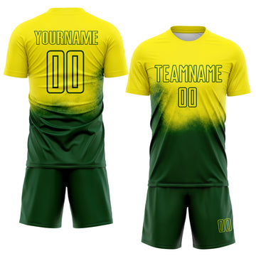 Custom Light Yellow Green Brasil Spray Gradient Sublimation Soccer Uniform Jersey