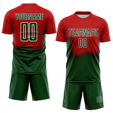 Custom Red Green-White Brasil Spray Gradient Sublimation Soccer Uniform Jersey