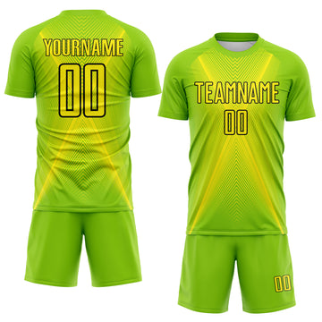Custom Neon Green Light Yellow-Black Brasil Geometric Chevron Sublimation Soccer Uniform Jersey