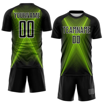 Custom Black Neon Green-White Brasil Geometric Chevron Sublimation Soccer Uniform Jersey