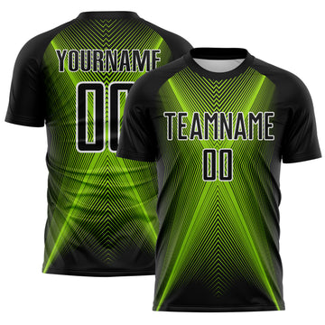 Custom Black Neon Green-White Brasil Geometric Chevron Sublimation Soccer Uniform Jersey
