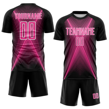 Custom Black Pink-White Brasil Geometric Chevron Sublimation Soccer Uniform Jersey