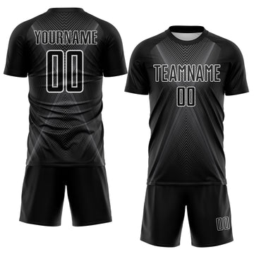 Custom Black Steel Gray-White Brasil Geometric Chevron Sublimation Soccer Uniform Jersey