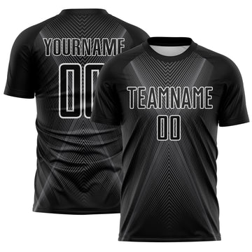 Custom Black Steel Gray-White Brasil Geometric Chevron Sublimation Soccer Uniform Jersey