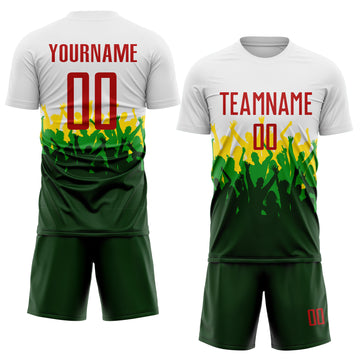 Custom White Red Green-Yellow Brasil Stadium Fan Sublimation Soccer Uniform Jersey