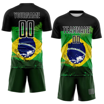 Custom Black Green Yellow-Blue Brazil Flag Sublimation Soccer Uniform Jersey