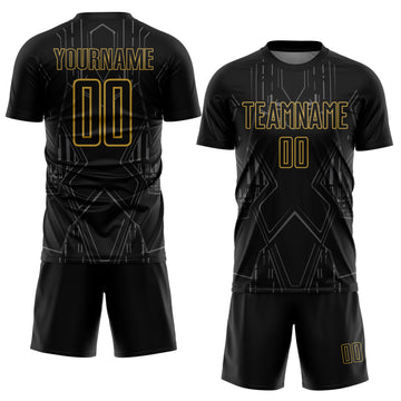 Custom Black Old Gold-Steel Gray Brasil Geometric Sublimation Soccer Uniform Jersey