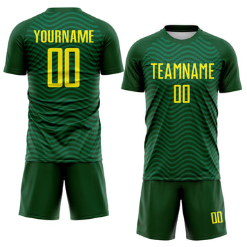 Custom Green Light Yellow Brasil Wave Sublimation Soccer Uniform Jersey