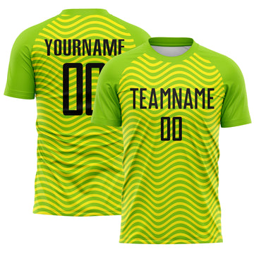 Custom Green Black-Light Yellow Brasil Wave Sublimation Soccer Uniform Jersey