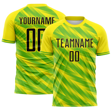 Custom Light Yellow Black-Green Brasil Brush Stroke Stripe Sublimation Soccer Uniform Jersey