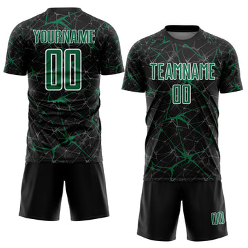 Custom Black Kelly Green-White Abstract Network Crackle Sublimation Soccer Uniform Jersey