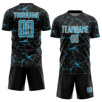 Custom Black Panther Blue-White Abstract Network Crackle Sublimation Soccer Uniform Jersey