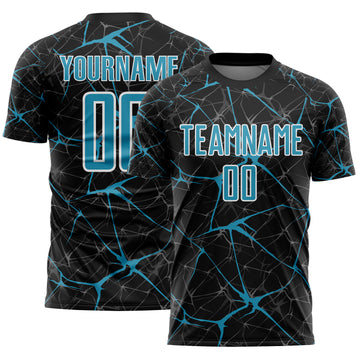 Custom Black Panther Blue-White Abstract Network Crackle Sublimation Soccer Uniform Jersey
