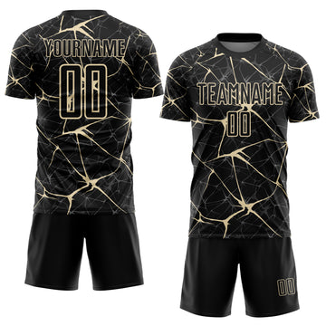 Custom Black-Cream Abstract Network Crackle Sublimation Soccer Uniform Jersey