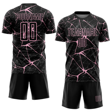 Custom Black-Light Pink Abstract Network Crackle Sublimation Soccer Uniform Jersey