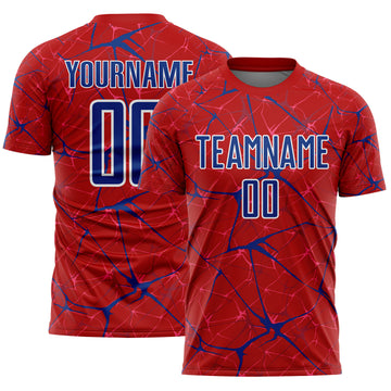 Custom Red Royal-White Abstract Network Crackle Sublimation Soccer Uniform Jersey