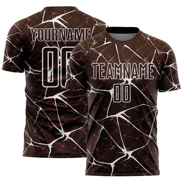 Custom Brown-White Abstract Network Crackle Sublimation Soccer Uniform Jersey