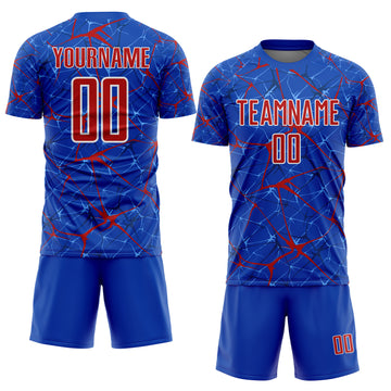 Custom Thunder Blue Red-White Abstract Network Crackle Sublimation Soccer Uniform Jersey
