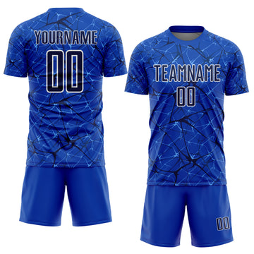 Custom Thunder Blue Navy-White Abstract Network Crackle Sublimation Soccer Uniform Jersey