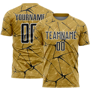 Custom Old Gold Black-White Abstract Network Crackle Sublimation Soccer Uniform Jersey