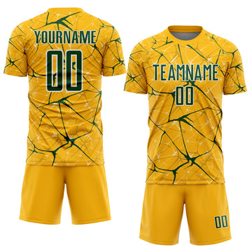 Custom Gold Green-White Abstract Network Crackle Sublimation Soccer Uniform Jersey