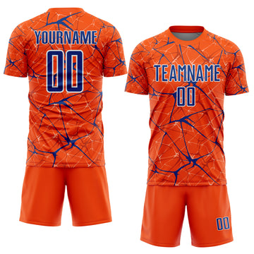 Custom Orange Royal-White Abstract Network Crackle Sublimation Soccer Uniform Jersey
