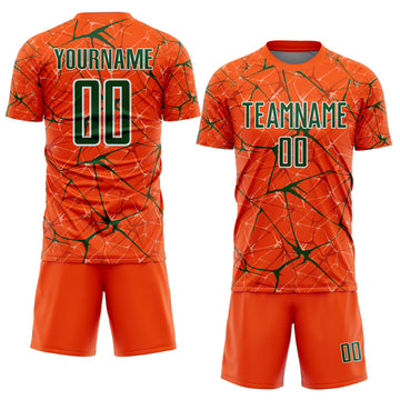 Custom Orange Green-White Abstract Network Crackle Sublimation Soccer Uniform Jersey