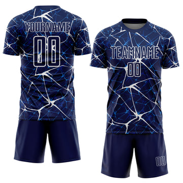 Custom Navy-White Abstract Network Crackle Sublimation Soccer Uniform Jersey