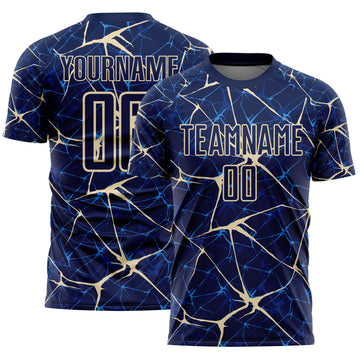 Custom Navy-Cream Abstract Network Crackle Sublimation Soccer Uniform Jersey