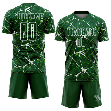 Custom Green-White Abstract Network Crackle Sublimation Soccer Uniform Jersey