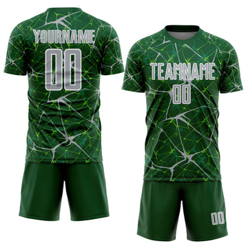 Custom Green Gray-White Abstract Network Crackle Sublimation Soccer Uniform Jersey