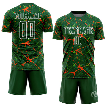 Custom Green Orange-White Abstract Network Crackle Sublimation Soccer Uniform Jersey