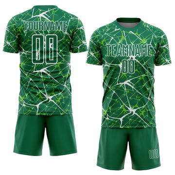 Custom Kelly Green-White Abstract Network Crackle Sublimation Soccer Uniform Jersey
