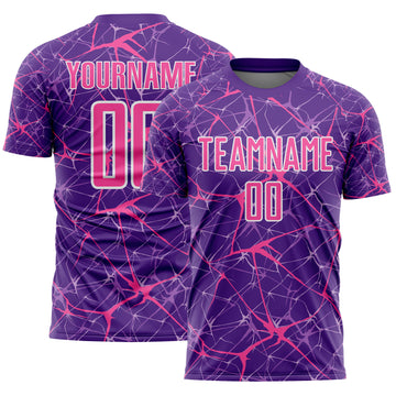 Custom Purple Pink-White Abstract Network Crackle Sublimation Soccer Uniform Jersey