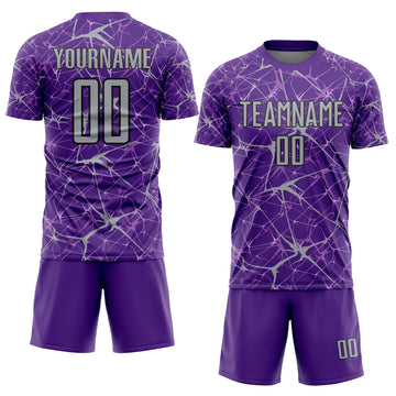 Custom Purple Gray-Black Abstract Network Crackle Sublimation Soccer Uniform Jersey