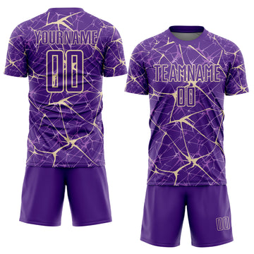 Custom Purple-Cream Abstract Network Crackle Sublimation Soccer Uniform Jersey