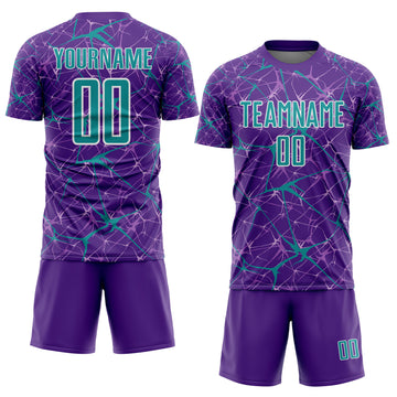 Custom Purple Teal-White Abstract Network Crackle Sublimation Soccer Uniform Jersey