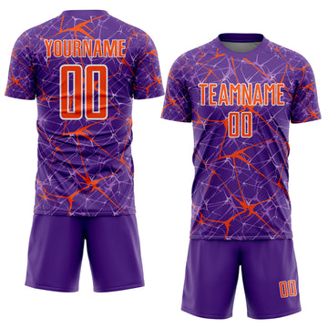 Custom Purple Orange-White Abstract Network Crackle Sublimation Soccer Uniform Jersey