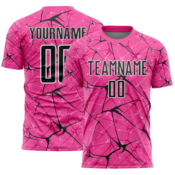 Custom Pink Black-White Abstract Network Crackle Sublimation Soccer Uniform Jersey
