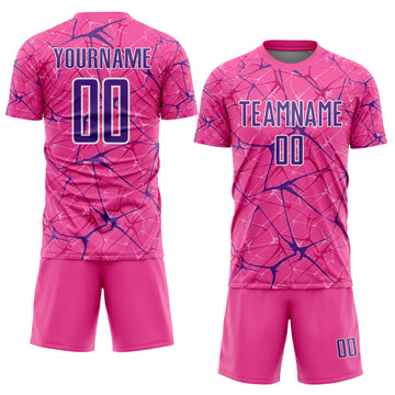 Custom Pink Purple-White Abstract Network Crackle Sublimation Soccer Uniform Jersey