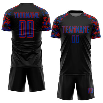 Custom Black Royal-Red Digital Camo Raglan Sleeves Sublimation Soccer Uniform Jersey