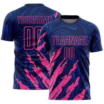 Custom Navy-Pink Brush Stroke Splatter Liquid Swirl Sublimation Soccer Uniform Jersey