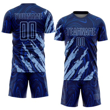 Custom Navy-Light Blue Brush Stroke Splatter Liquid Swirl Sublimation Soccer Uniform Jersey