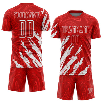 Custom Red-White Brush Stroke Splatter Liquid Swirl Sublimation Soccer Uniform Jersey