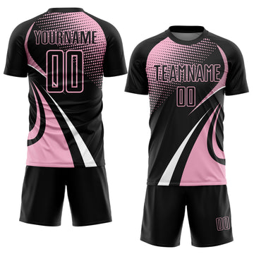 Custom Black Light Pink-White Halftone Dot Dynamic Curve Stripe Sublimation Soccer Uniform Jersey