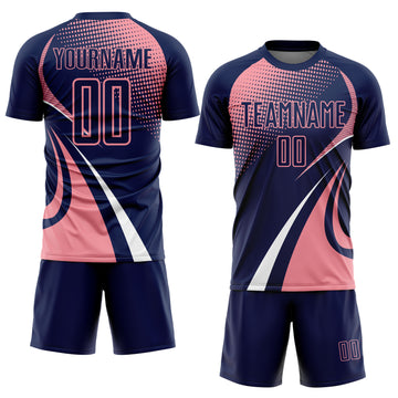 Custom Navy Medium Pink-White Halftone Dot Dynamic Curve Stripe Sublimation Soccer Uniform Jersey