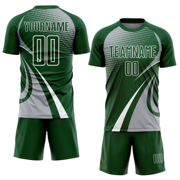 Custom Green Gray-White Halftone Dot Dynamic Curve Stripe Sublimation Soccer Uniform Jersey